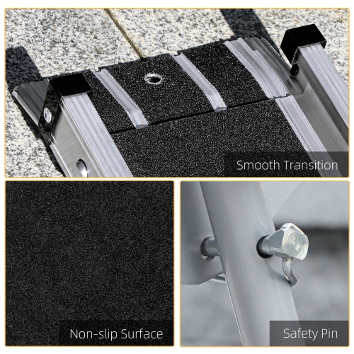 HOMCOM Telescopic Wheelchair Ramp, 4.3'/6.5/8', 600 lbs, Foldable Aluminium Threshold Ramp, 2 Pack, for Home Steps, Mobility Scooters, Stairs,