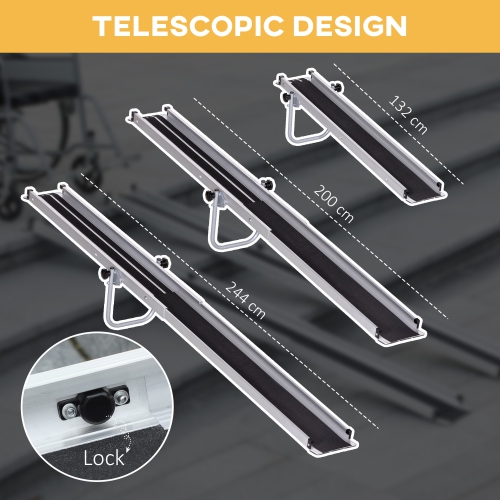 HOMCOM Telescopic Wheelchair Ramp, 4.3'/6.5/8', 600 lbs, Foldable Aluminium Threshold Ramp, 2 Pack, for Home Steps, Mobility Scooters, Stairs,