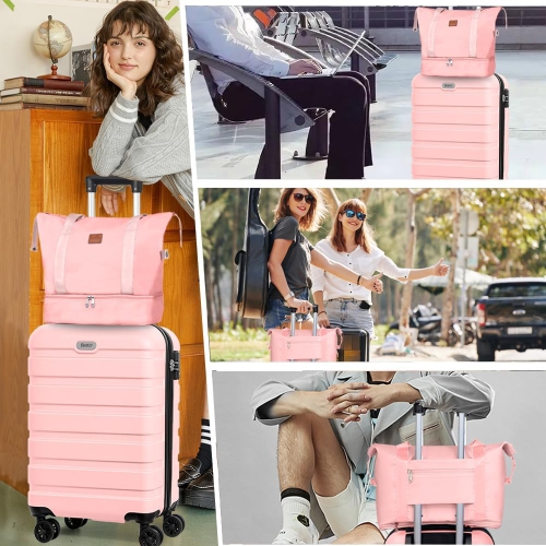 CoolHut 5 Piece Luggage Set PC ABS TSA Lock Lightweight Suitcases with 4 Universal Wheels Carry on Suitcase for Travelling, Checked, 20 24 28 in with