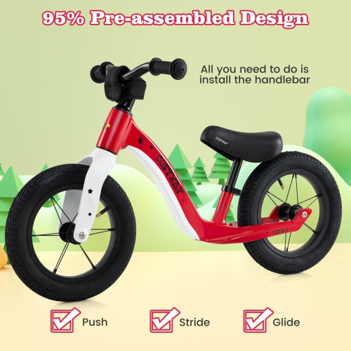 Costway 12 Inch Toddler Balance Bike No Pedal Training Bicycle withAdjustable Seat Height