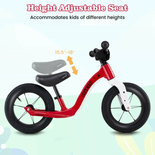 Costway 12 Inch Toddler Balance Bike No Pedal Training Bicycle withAdjustable Seat Height