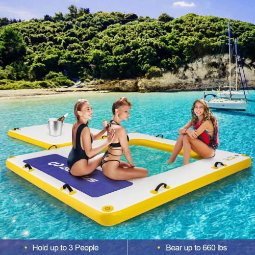 Costway 8 ft x 8 ft Inflatable Floating Dock with Mesh Swim Lounge Removable Insert