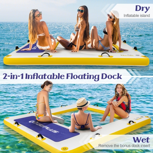 Costway 8 ft x 8 ft Inflatable Floating Dock with Mesh Swim Lounge Removable Insert