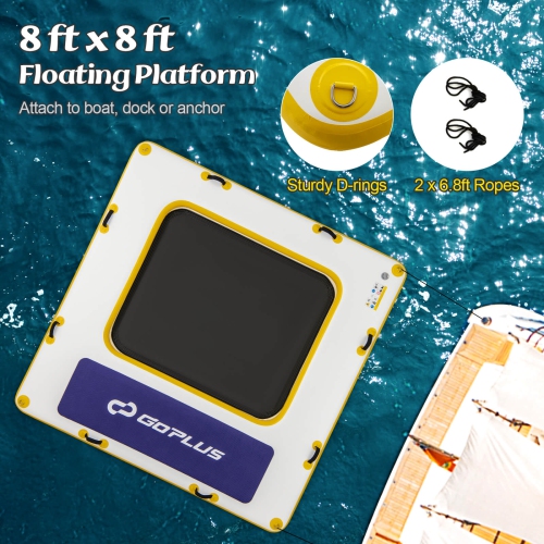 Costway 8 ft x 8 ft Inflatable Floating Dock with Mesh Swim Lounge Removable Insert