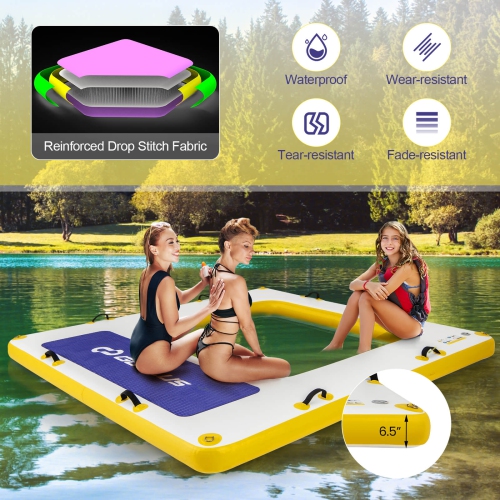 Costway 8 ft x 8 ft Inflatable Floating Dock with Mesh Swim Lounge Removable Insert