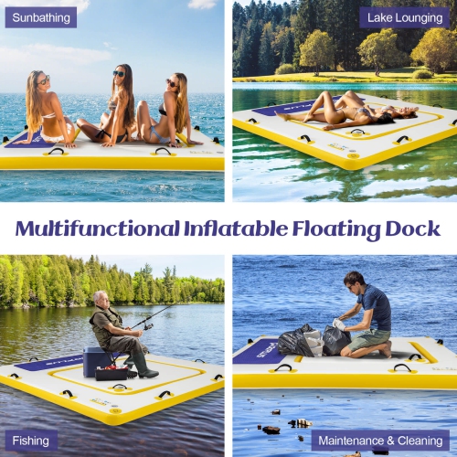 Costway 8 ft x 8 ft Inflatable Floating Dock with Mesh Swim Lounge Removable Insert