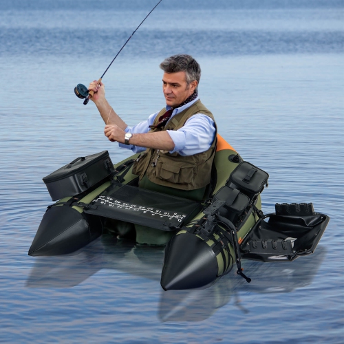 Costway Inflatable Fishing Float Tube Portable Fishing Boat with3 Detachable Storage Boxes