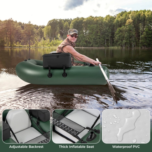 Costway Inflatable Fishing Float Tube with Fish Ruler Angling Base 2 Storage Pockets Pump