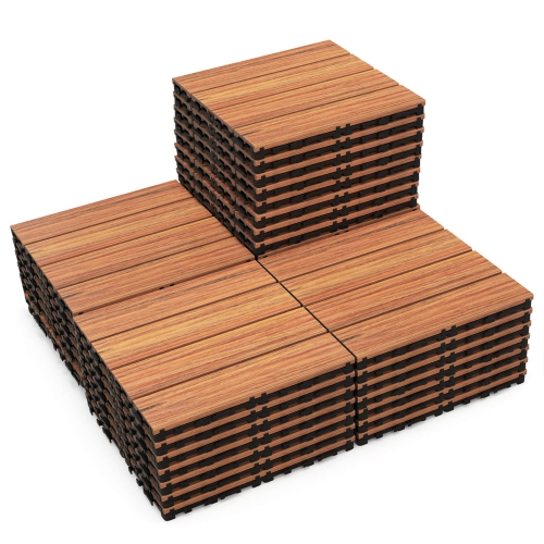 costway 36 PCS Interlocking Deck Tiles Anti-slip Floor Tiles for Poolside All Weather Brown