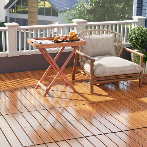 costway 36 PCS Interlocking Deck Tiles Anti-slip Floor Tiles for Poolside All Weather Brown