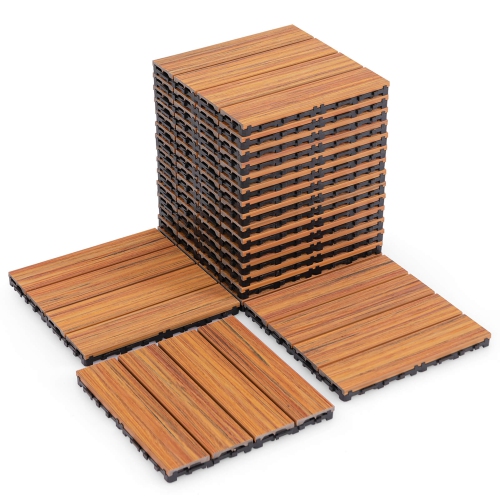 COSTWAY  18 PCs Interlocking Deck Tiles Anti-Slip Floor Tiles for Poolside All Weather In Brown