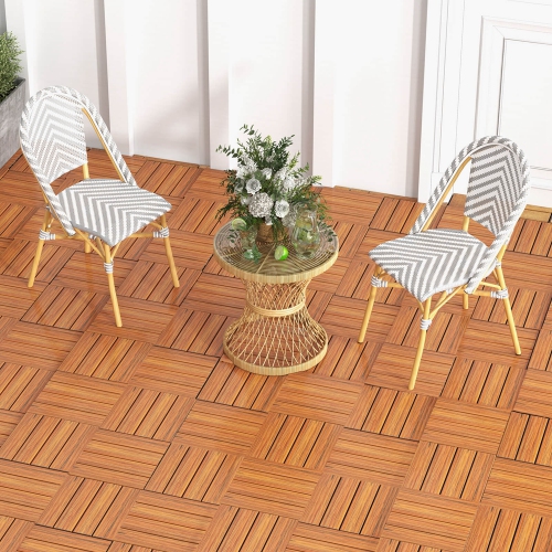 Costway 18 PCS Interlocking Deck Tiles Anti-slip Floor Tiles for Poolside All Weather Brown
