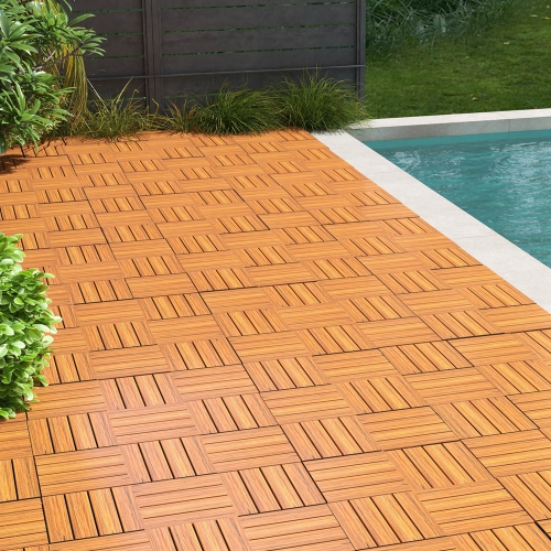 Costway 18 PCS Interlocking Deck Tiles Anti-slip Floor Tiles for Poolside All Weather Brown