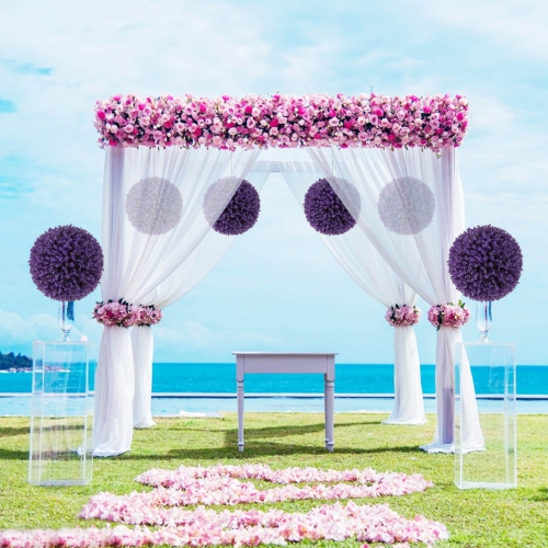 Costway 2 PCS Artificial Plant Topiary Balls with7 Layers Leaves UV Protected for Garden