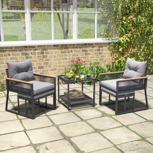 Costway 5 Piece Outdoor Conversation Set Rattan Armchairs with 2-Layer Side Table