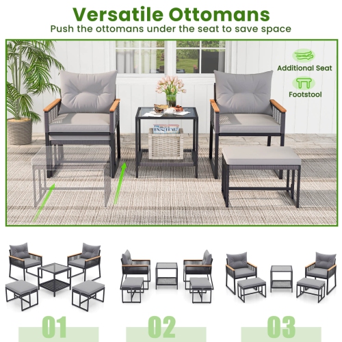 Costway 5 Piece Outdoor Conversation Set Rattan Armchairs with 2-Layer Side Table