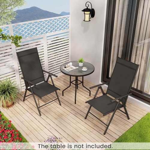 Costway 2 PCS Patio Folding Dining Chair with 7-Level Adjustable High Backrest for Garden Black