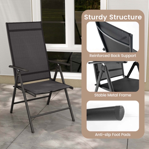 Costway 2 PCS Patio Folding Dining Chair with 7-Level Adjustable High Backrest for Garden Black