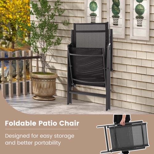 Costway 2 PCS Patio Folding Dining Chair with 7-Level Adjustable High Backrest for Garden Black