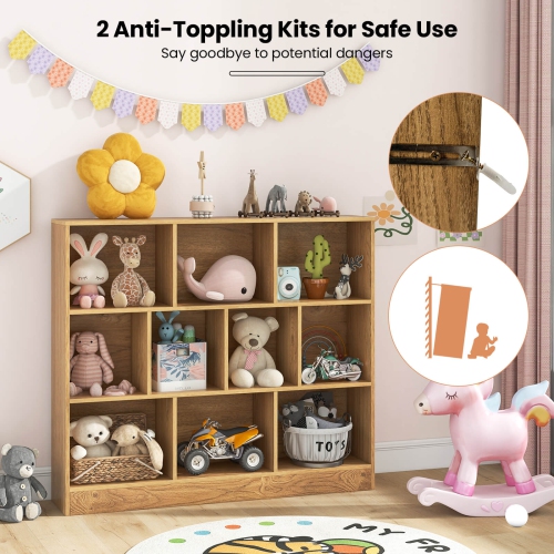 Costway 10-Cube Bookcase for Kids 41"Wooden Toy Storage Organizer for Kid's Room