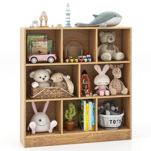 COSTWAY  8-Cube Bookcase 41" Wooden Toy Storage Organizer for Kids Bookshelf