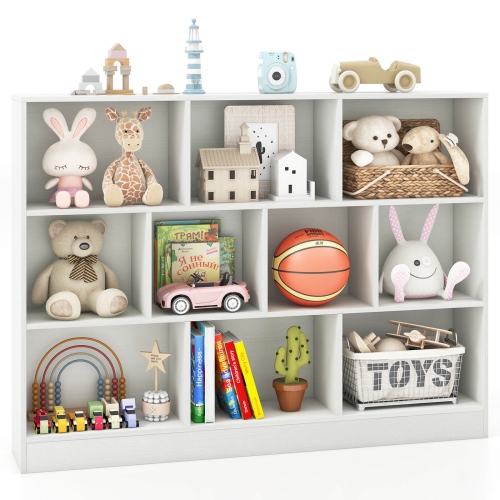 COSTWAY  10-Cube Bookcase 41" Wooden Toy Storage Organizer for Kids Bookshelf