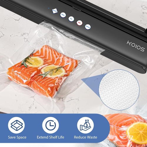KOIOS Automatic Food Sealer Machine with Cutter, Dry & Moist Modes, with 10 Sealing Bags & Air Suction Hose