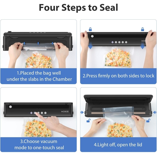KOIOS Automatic Food Sealer Machine with Cutter, Dry & Moist Modes, with 10 Sealing Bags & Air Suction Hose