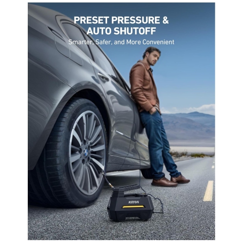 Pompe à air portable à compresseur pour pneus de voiture AstroAI - Accessoires de voiture, pompe automatique 12&nbsp;V DC avec manomètre numérique,