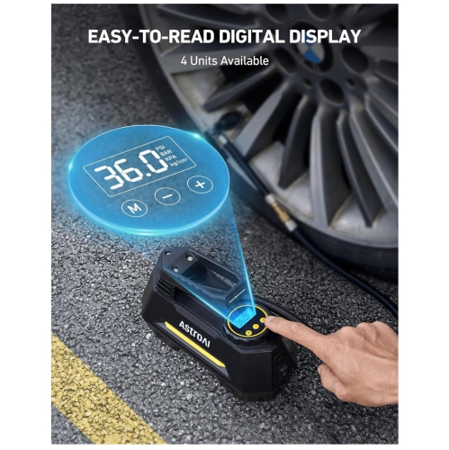 Pompe à air portable à compresseur pour pneus de voiture AstroAI - Accessoires de voiture, pompe automatique 12&nbsp;V DC avec manomètre numérique,