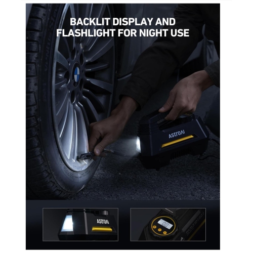 Pompe à air portable à compresseur pour pneus de voiture AstroAI - Accessoires de voiture, pompe automatique 12&nbsp;V DC avec manomètre numérique,