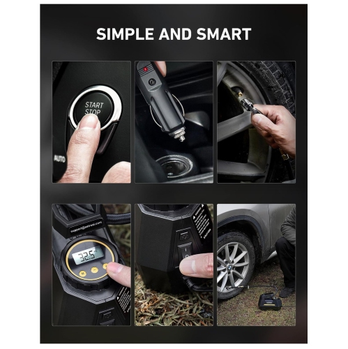 Pompe à air portable à compresseur pour pneus de voiture AstroAI - Accessoires de voiture, pompe automatique 12&nbsp;V DC avec manomètre numérique,