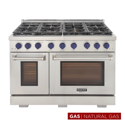 Image 1 de 10.. 48 po 6,7 pi3 avec Cuisinière au gaz naturel avec brûleurs scellés, gril/plaque et deux fours - un four à convection - en acier inoxydable avec