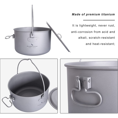 Boundless Voyage Outdoor Camping Ultralight Portable Cooking Pot Cookware 1300ML
