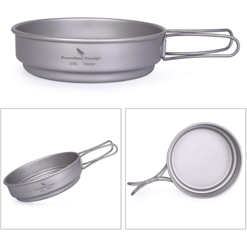 Boundless Voyage Outdoor Camping Titanium Pot Pan Set with Folding Handle 900ml