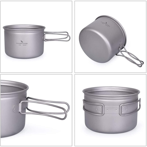 Boundless Voyage Outdoor Camping Titanium Pot Pan Set with Folding Handle 900ml