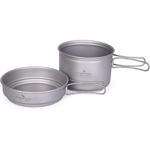 Boundless Voyage Outdoor Camping Titanium Pot Pan Set with Folding Handle 900ml