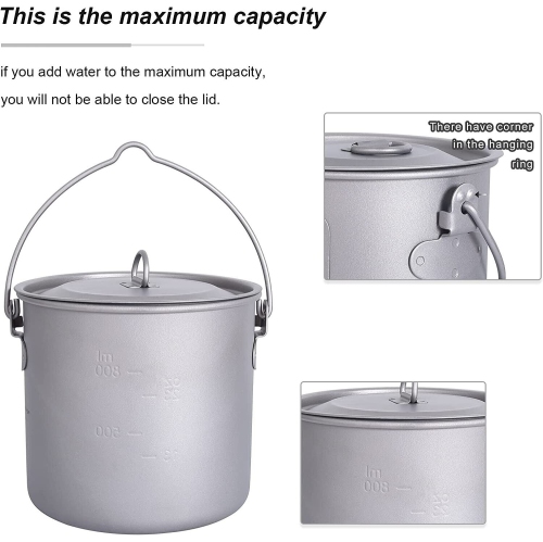 Boundless Voyage Titanium Pot Cup 1100 ml with Lid can fit in 230g gas canister