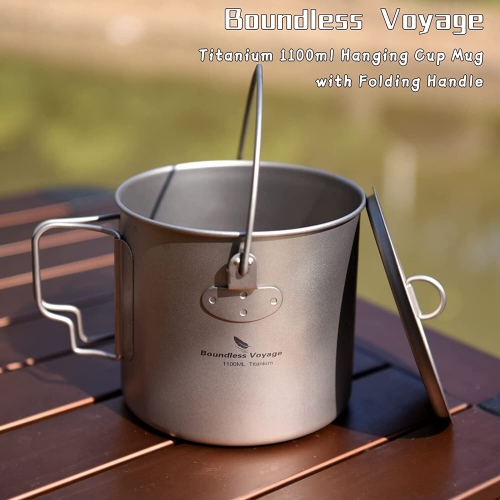Boundless Voyage Titanium Pot Cup 1100 ml with Lid can fit in 230g gas canister