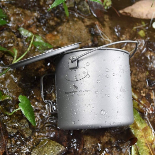 Boundless Voyage Titanium Pot Cup 1100 ml with Lid can fit in 230g gas canister
