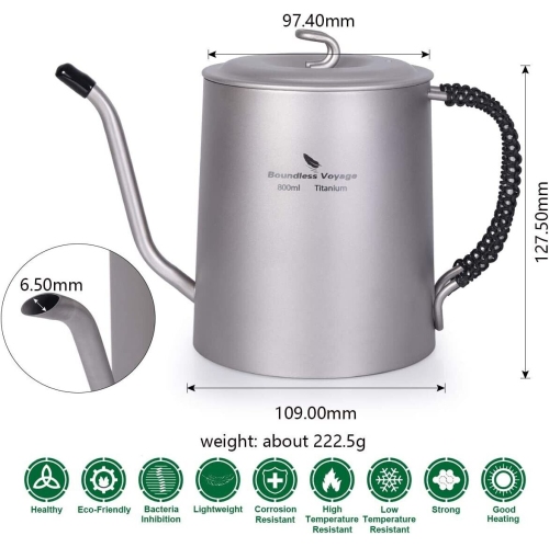 Boundless Voyage Titanium 800ml Kettle with Anti-scalding Handle Gooseneck