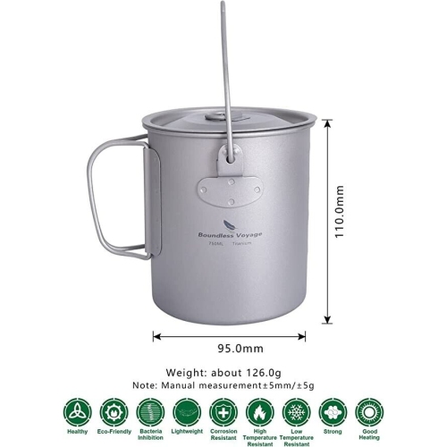 Image 1 of 8.. Boundless Voyage Titanium Pot Cup Mug with Lid Hook can fit in 110g gas canister