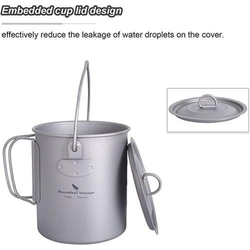 Boundless Voyage Titanium Pot Cup Mug with Lid Hook can fit in 110g gas canister