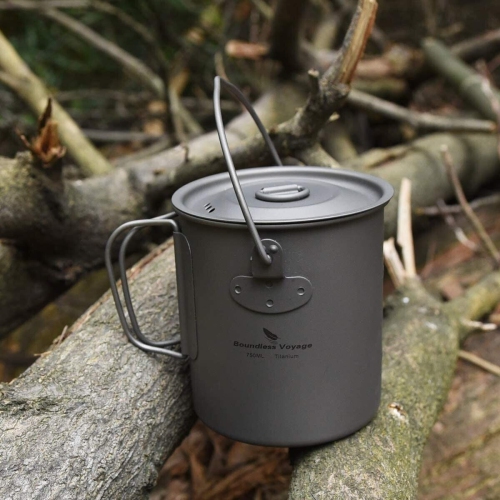 Boundless Voyage Titanium Pot Cup Mug with Lid Hook can fit in 110g gas canister