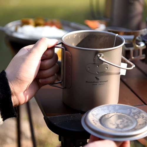 Boundless Voyage Titanium Pot Cup Mug with Lid Hook can fit in 110g gas canister