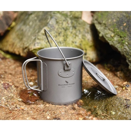 Boundless Voyage Titanium Pot Cup Mug with Lid Hook can fit in 110g gas canister