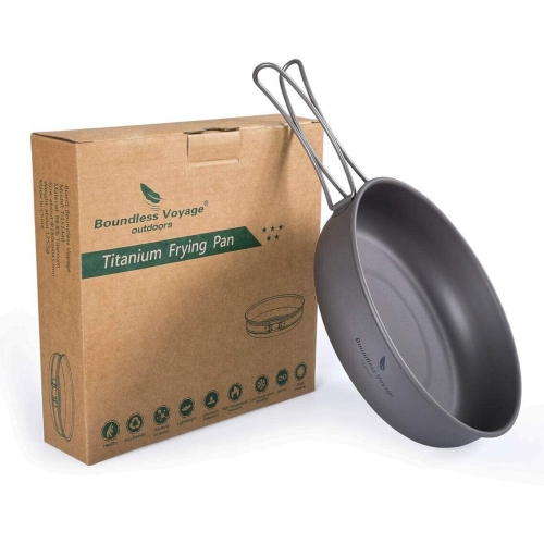 Image 1 de 8.. Poêle à frire ultralégère avec poignée pliante en titane voyage de Boundless 7&nbsp;po Cook