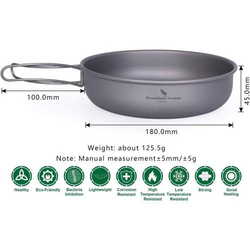 Boundless Voyage Titanium 7in Ultralight Frying Pan Folding Handle Outdoor Cook