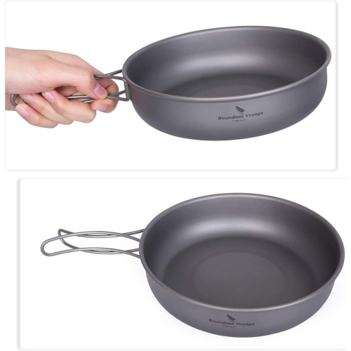 Boundless Voyage Titanium 7in Ultralight Frying Pan Folding Handle Outdoor Cook