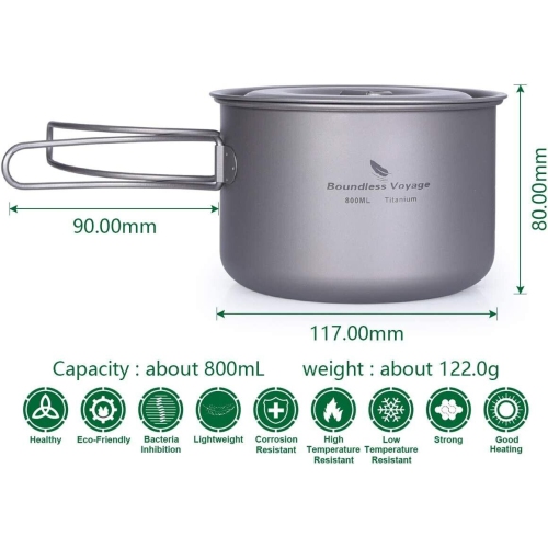 Boundless Voyage Outdoor 800ml Titanium Pot with Lid Collapsible | fits 230g gas